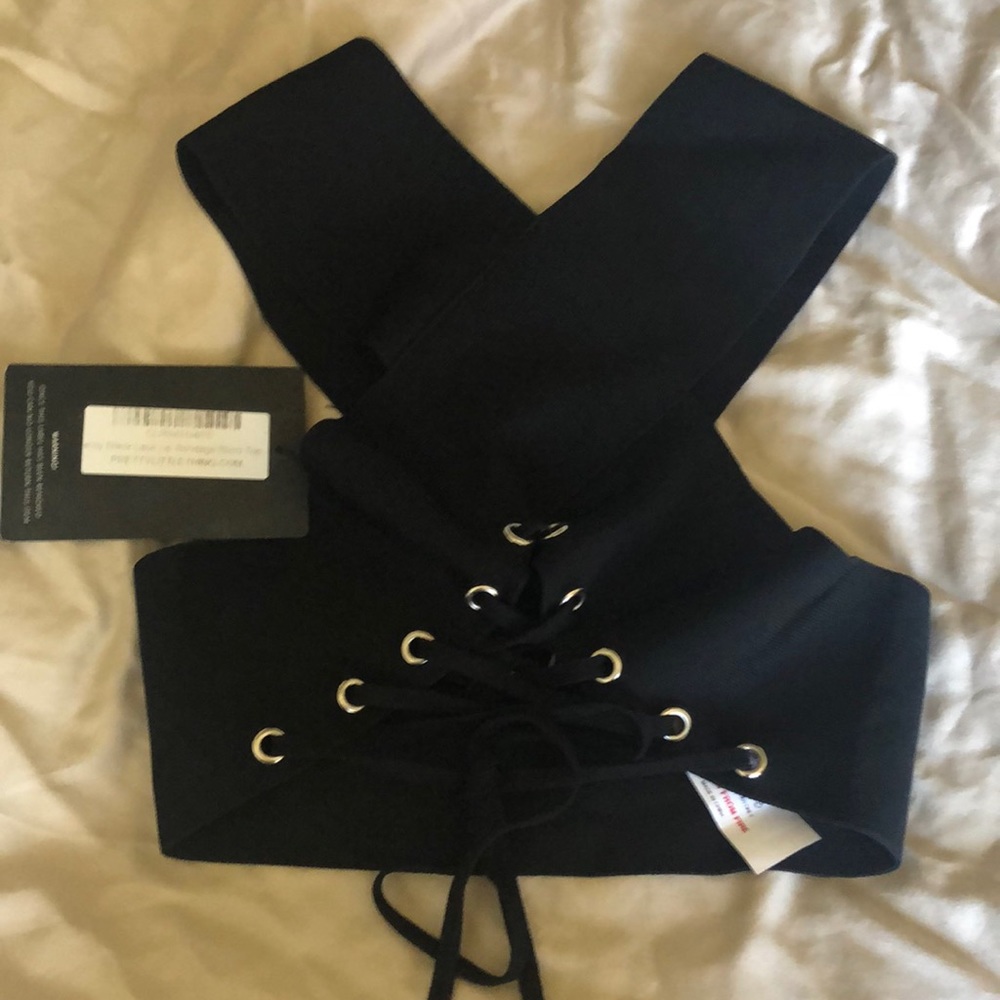 Black Lace-Up Bandage Bikini Top